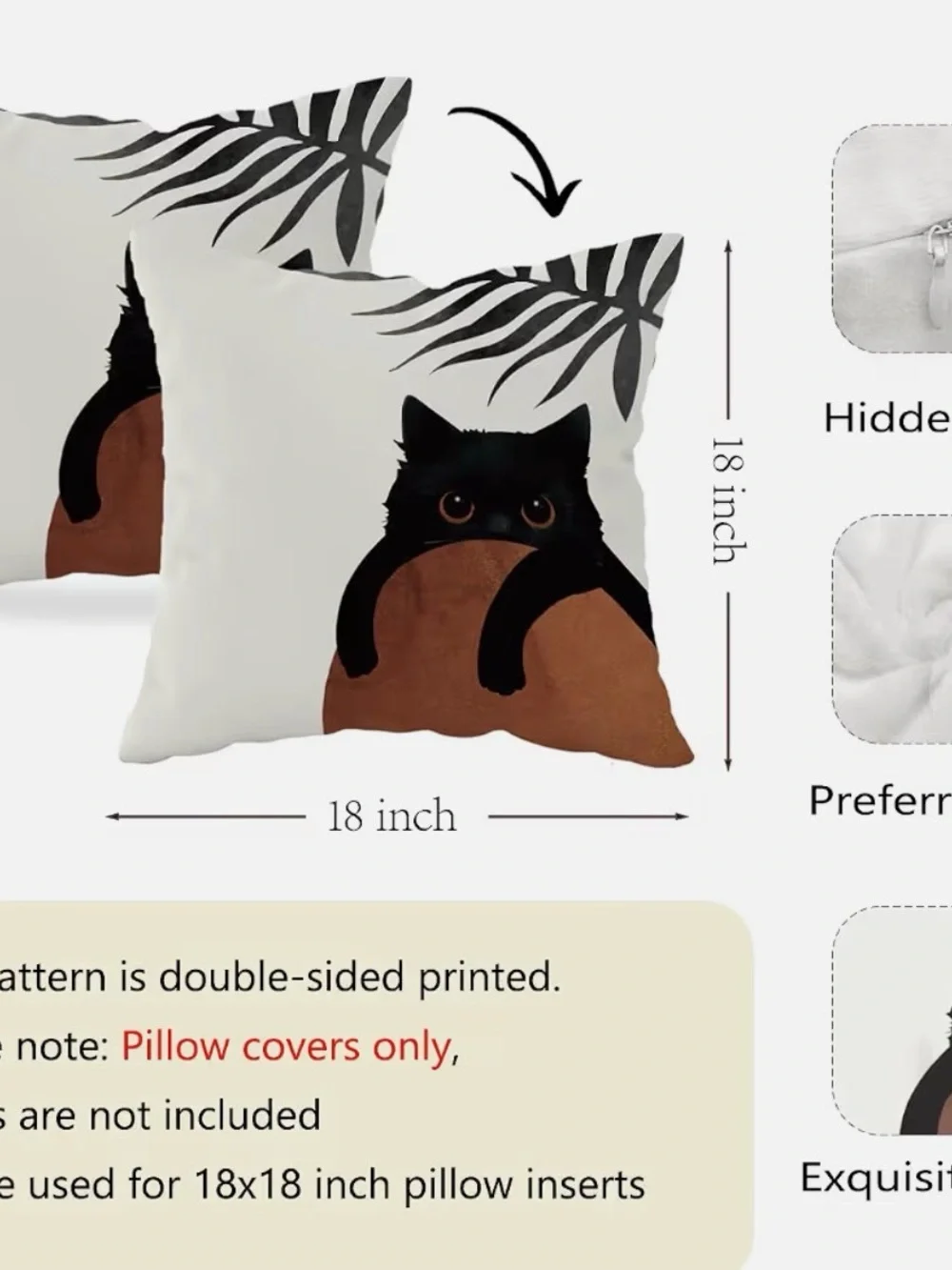 Playful Black Cat Accent Pillow Case in White and Black. NWT.